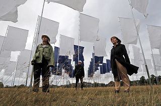 Luke Jerram's In Memoriam art installation outside the Queen Elizabeth Hospital in London, erected as a memorial to COVID-19 victims and as a tribute to NHS workers.