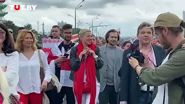Maria Kolésnikova en una protesta contra el presidente Lukashenko Maria Kolésnikova en una protesta contra el presidente Lukashenko