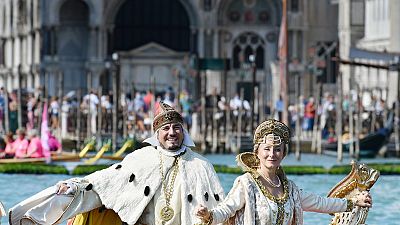 Teilnehmer der historischen Regatta "Regata Storica" in Venedig