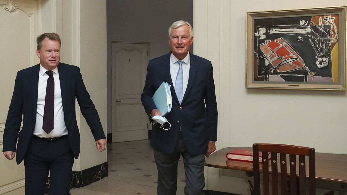 Archives : les négociateurs britannique, David Frost, et européen, Michel Barnier, à Bruxelles le 21 août 2020  