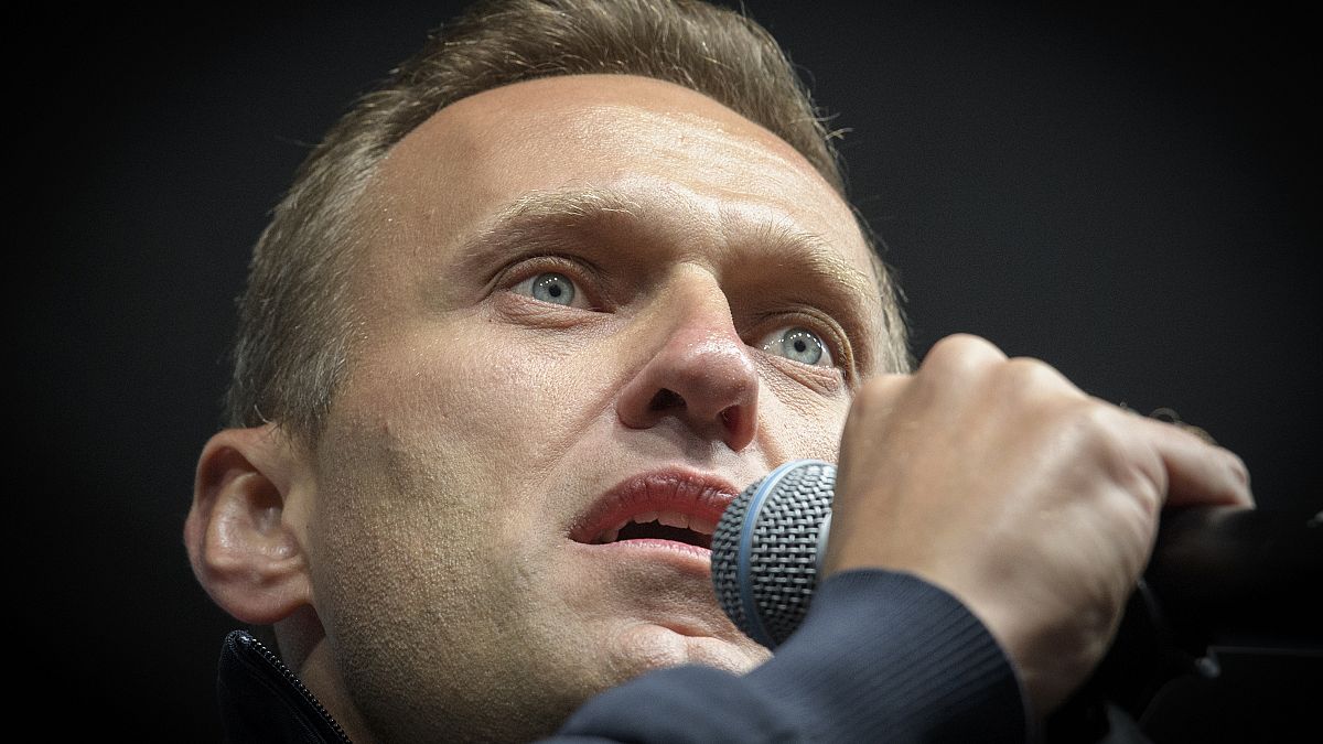 Esta foto de archivo tomada el 29 de septiembre de 2019 muestra al líder de la oposición rusa Alexei Navalni dando un discurso durante una manifestación en Moscú.