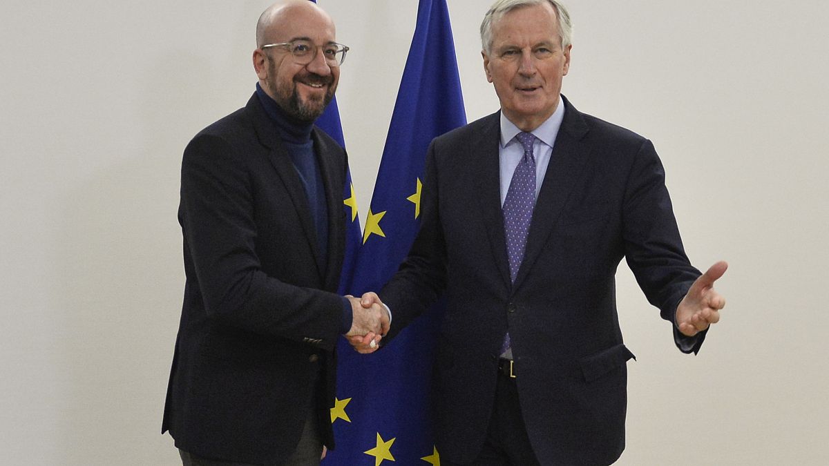 European Council President Charles Michel with Barnier in March 2020