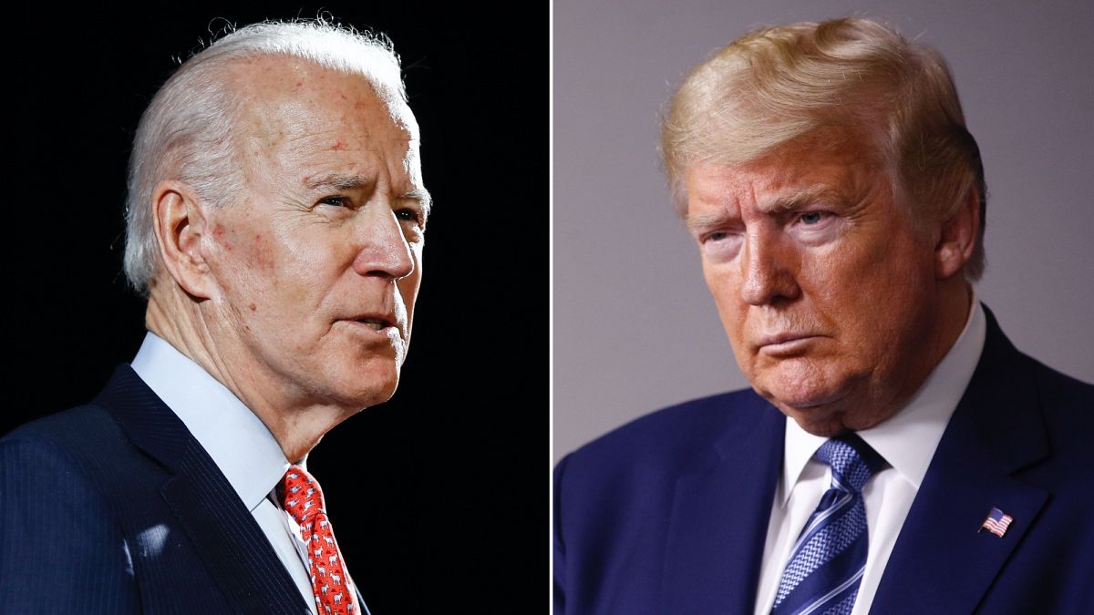 Joe Biden (b) és Donald Trump (j)