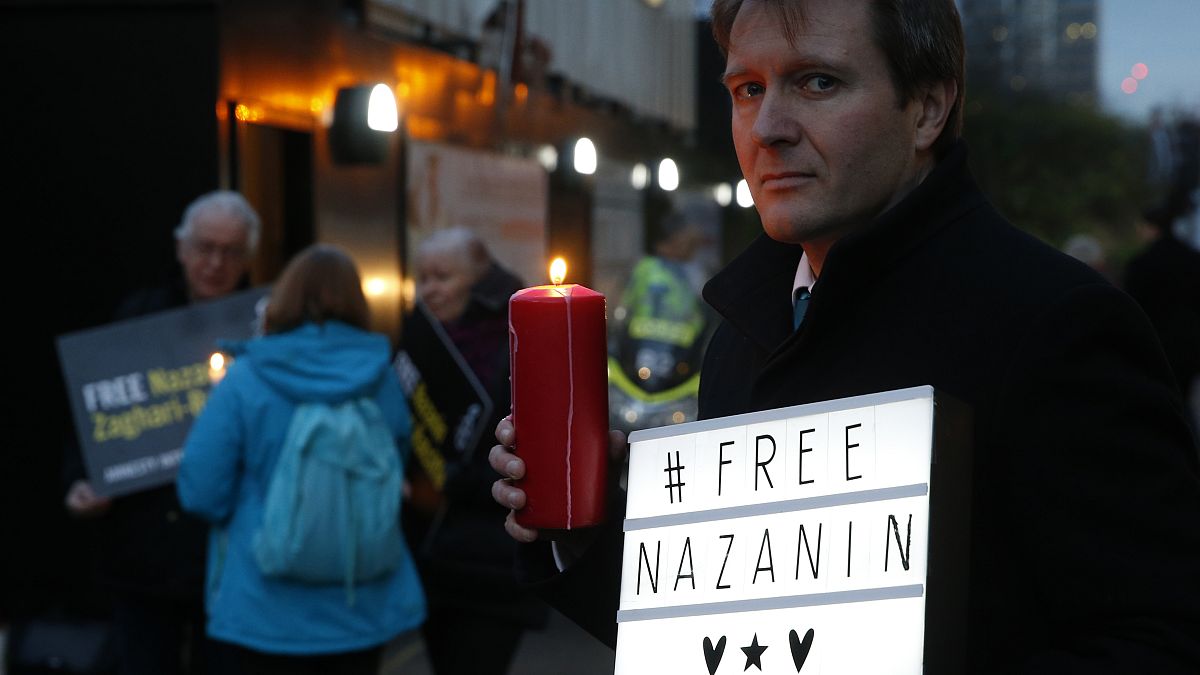 - In this Jan. 16, 2017 file photo, Richard Ratcliffe husband of imprisoned British-Iranian dual national Nazanin Zaghari-Ratcliffe, poses during a London vigil. 