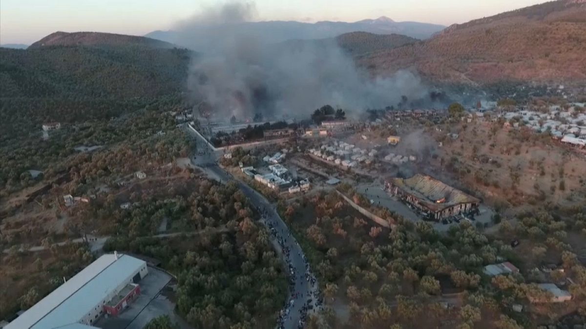 Incendie dans le camp de Moria, sur l'île grecque de Lesbos