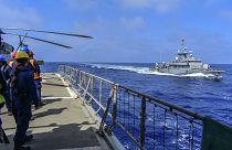 Buques de guerra griegos durante unas maniobras con Emiratos Árabes Unidos a principios de septiembre