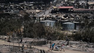 Drónfelvételen a tűz pusztítása a leszboszi menekülttáborban