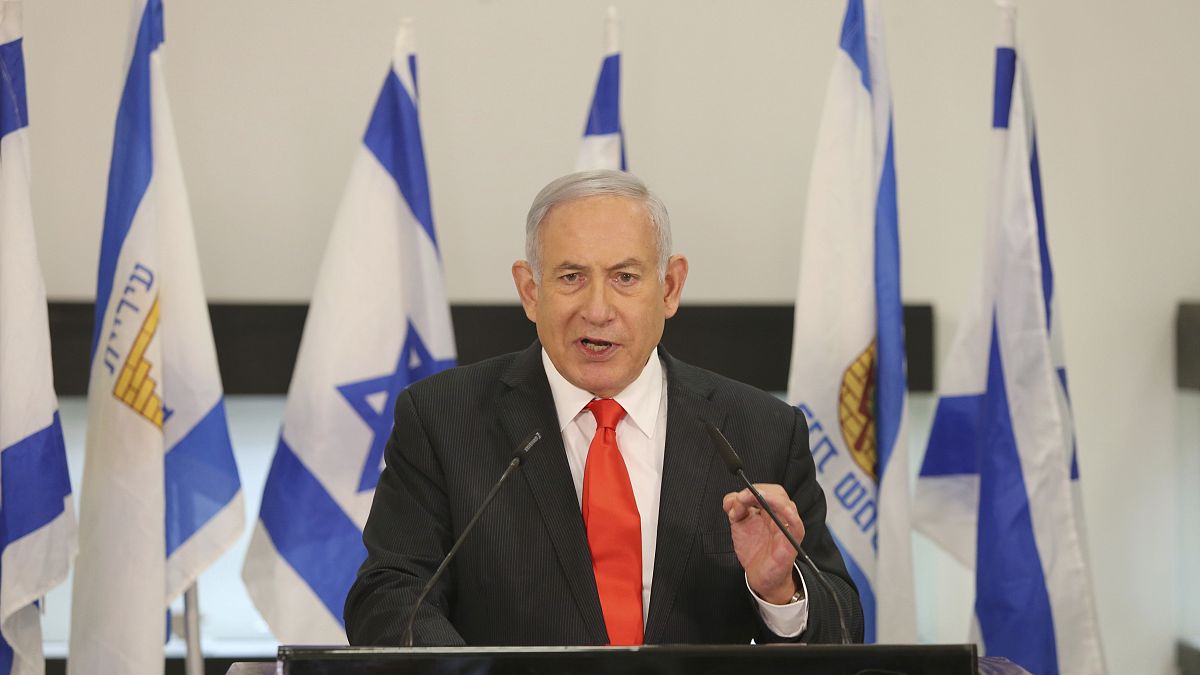 Israeli Prime Minister Benjamin Netanyahu speaks during his visit to the Israeli city of Beit Shemesh, near Jerusalem on Tuesday, Sept. 8, 2020. 