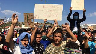Migrants' protest at Lesbos island