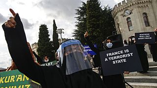 Protesta contra el semanario francés Charlie Hebdo en Estambul (Turquía)