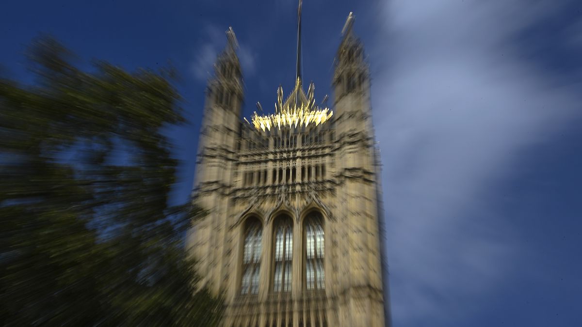 The Victoria Tower stands in Westminster, in London, Thursday, Sept. 10, 2020.