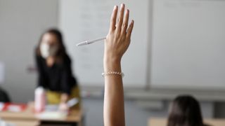 A classroom in Bischheim, outside Strasbourg, eastern France, Tuesday, Sept.1, 2020.