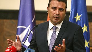 Prime Minister Zoran Zaev talks to the media