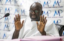 Papa Massata Diack, son of Lamine Diack speaks at a press conference in Dakar, Senegal Monday, Sept. 14, 2020.