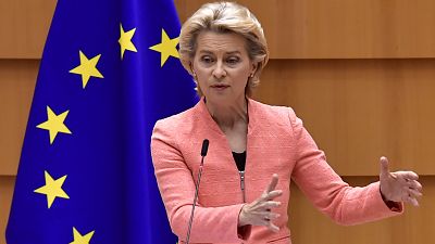 The President of the European Commission Ursula Von der Leyen addresses her first state of the union speech at the European Union Parliament in Brussels, September 16, 2020.