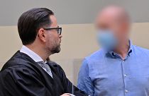 Mark Schmidt (visage flouté), à l'ouverture de son procès à Munich, le 16/09/2020.