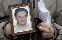 A portrait of lawyer Sergei Magnitsky, who died in a Russian jail in 2009 and whose name inspired anti-corruption laws around the world