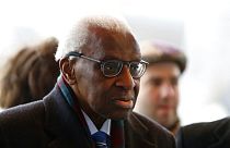  Iin this Jan.13, 2020 file photo, former president of the IAAF (International Association of Athletics Federations) Lamine Diack arrives at the Paris courthouse, Monday, Jan.