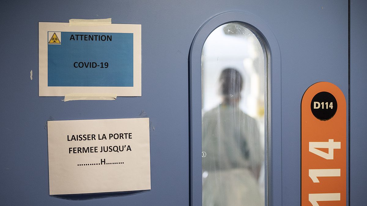 A nurse is seen in a COVID-19 area of the Nouvel Hospital Civil of Strasbourg, Eastern France, Tuesday, Sept.15, 2020.