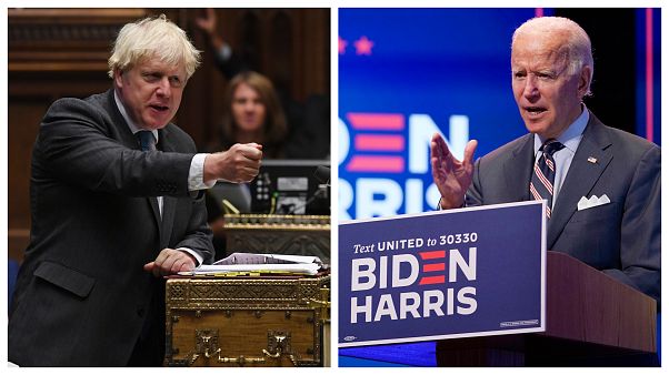 Boris Johnson brit miniszterelnök Joe Biden demokrata elnökjelölt Boris Johnson brit miniszterelnök Joe Biden demokrata elnökjelölt