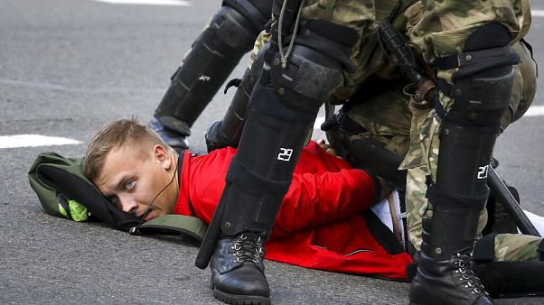 A protester is detained in Minsk during a Belarusian opposition supporters' rally on September 13 A protester is detained in Minsk during a Belarusian opposition supporters' rally on September 13