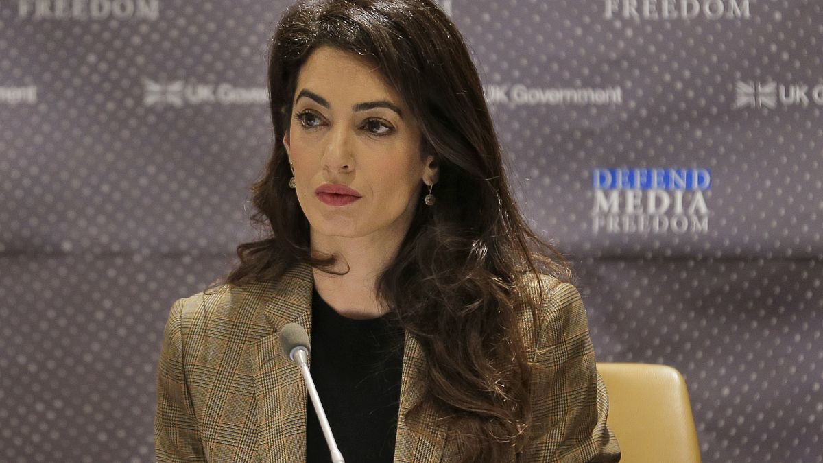 Attorney Amal Clooney listens during a panel discussion on media freedom at United Nations headquarters Wednesday, Sept. 25, 2019.