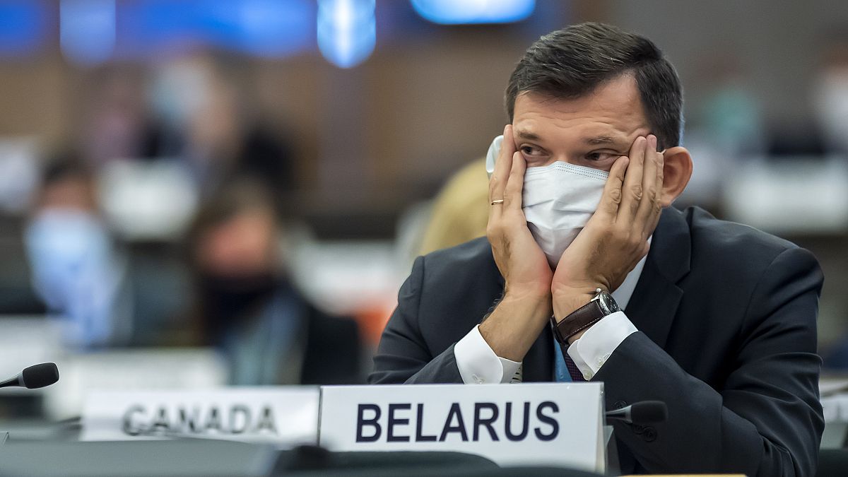 Yury Ambrazevich, Belarus' Permanent Representative to the UN Office, during the opening of 45th session of the Human Rights Council, at the UN in Geneva.