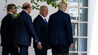 نخست وزیر اسرائیل، وزرای خارجه امارات و بحرین و رئیس جمهور آمریکا