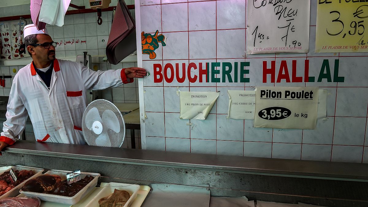 File pic: A halal butcher in France
