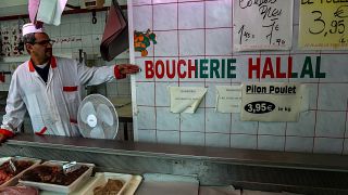 File pic: A halal butcher in France