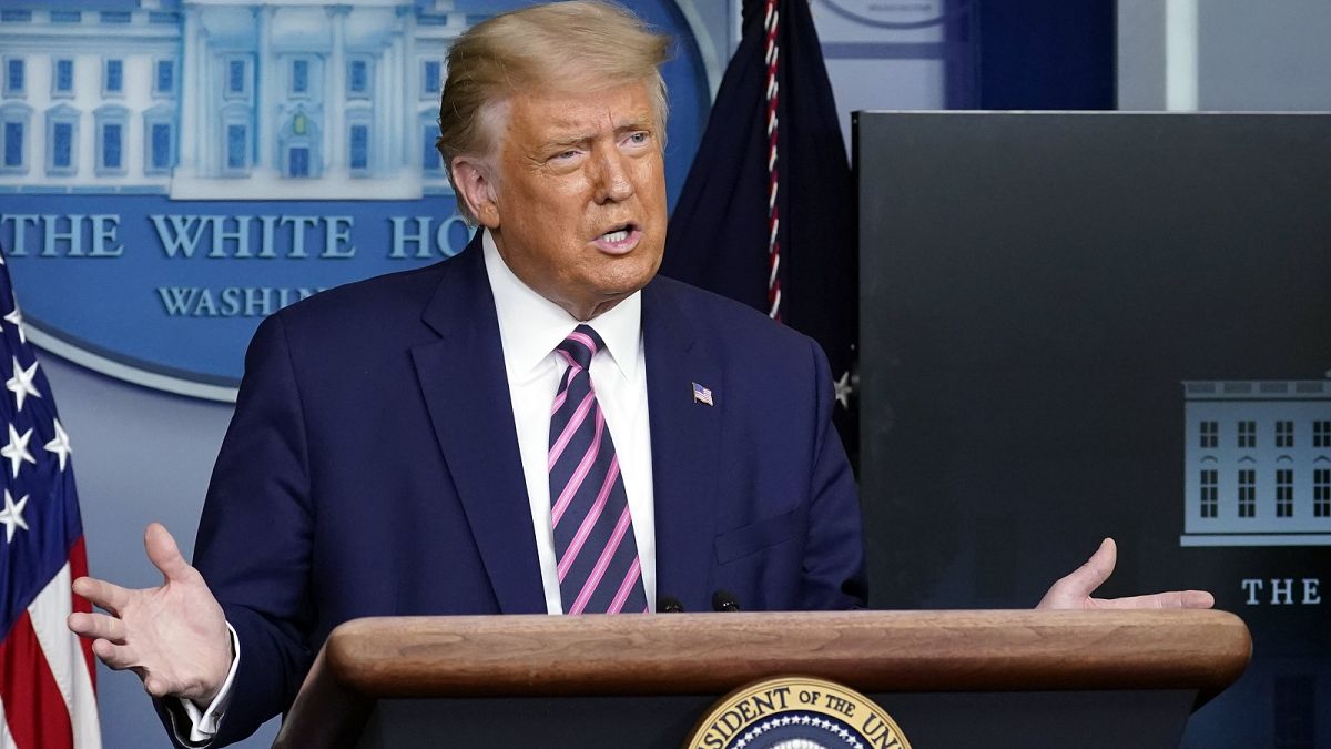 President Donald Trump speaks during a news conference at the White House.