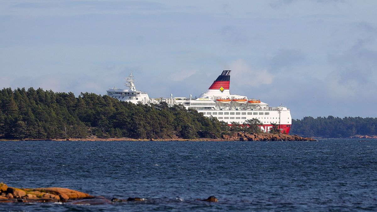 Viking Line ferry M/S Amorella run aground off the Aland islands, as seen from Finland.