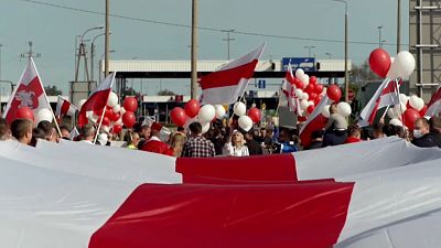 Manifestacion de motociclistas en la frontera de Polonia con Bielorrusia