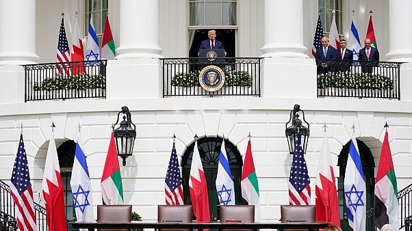 حفل توقيع اتفاقات تطبيع العلاقات مع إسرائيل في البيت الأبيض في واشنطن حفل توقيع اتفاقات تطبيع العلاقات مع إسرائيل في البيت الأبيض في واشنطن