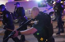 Police move after two Louisville police officers was shot, Wednesday, September 23, 2020, in Louisville, Kentucky.