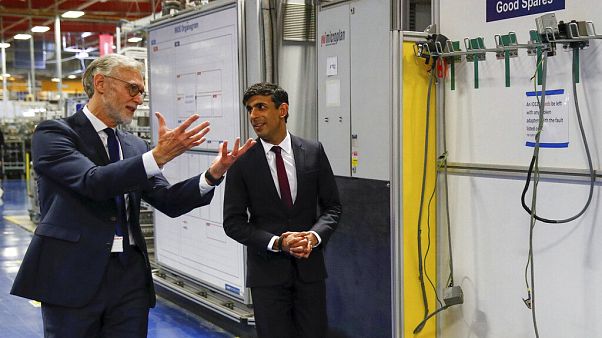 Rishi Sunak talks with the CEO of Worcester Bosch, Carl Arntzen, left, during a visit to Worcester Bosch factory to promote the initiative, Plan for Jobs Rishi Sunak talks with the CEO of Worcester Bosch, Carl Arntzen, left, during a visit to Worcester Bosch factory to promote the initiative, Plan for Jobs