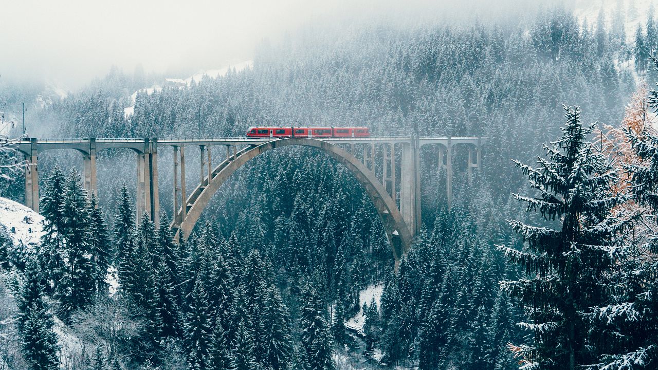 Train on viaduct in Switzerland Train on viaduct in Switzerland