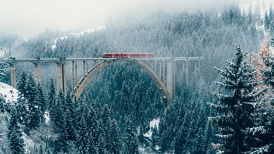 Train on viaduct in Switzerland Train on viaduct in Switzerland