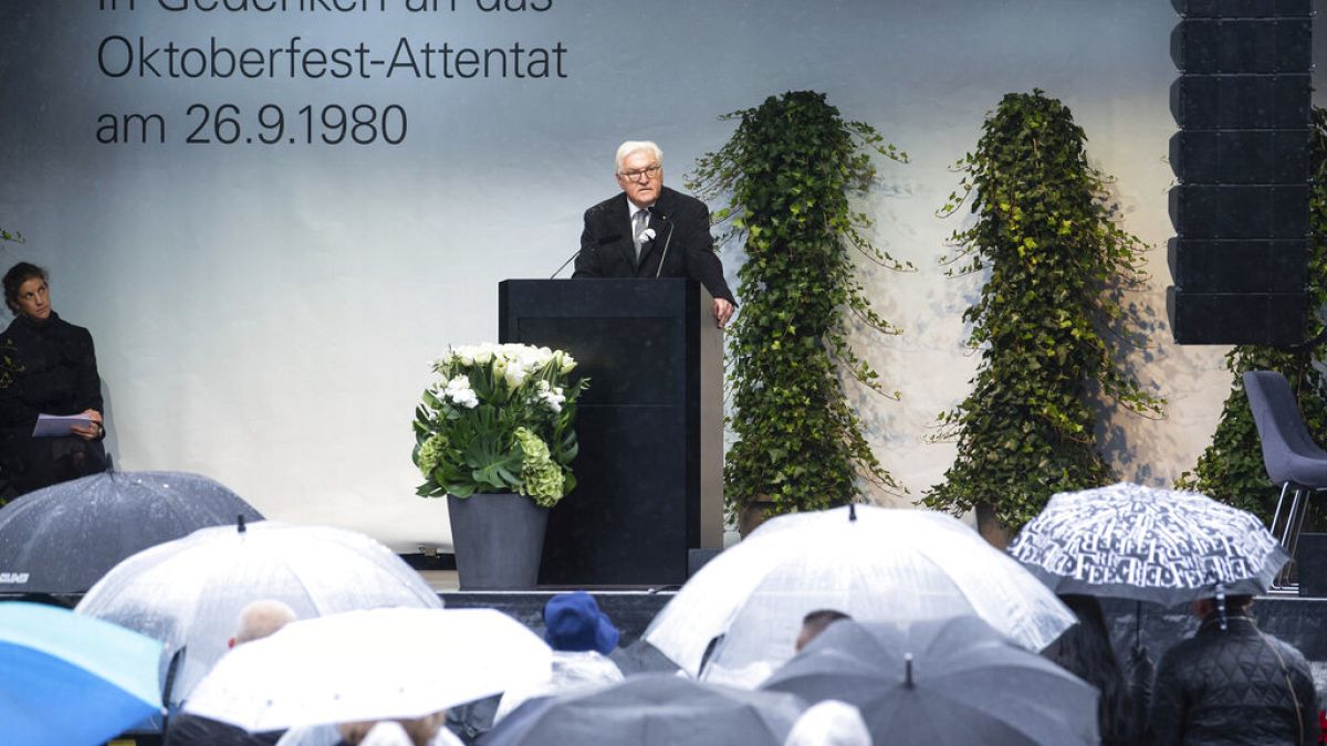 President Frank-Walter Steinmeier on the 40th anniversary of the right-wing terrorist attack on the Oktoberfest at the Theresienwiese in Munich, Germany.