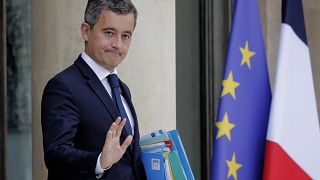 France's Interior Minister Gerald Darmanin leaves after the weekly cabinet meeting at the Elysee Palace in Paris, Wednesday, July 15, 2020. 