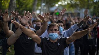 Imagen de una de las protestas contra la gestión regional de la pandemia que han tenido lugar este domingo en Madrid