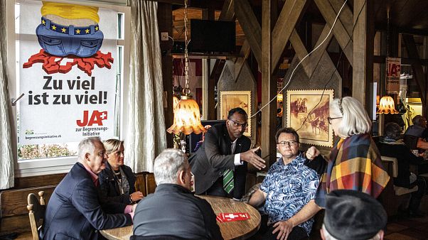 SVP party members will gather for their limitation initiative in a restaurant, Sunday, 27 September 2020, in Rothrist, Switzerland. SVP party members will gather for their limitation initiative in a restaurant, Sunday, 27 September 2020, in Rothrist, Switzerland.