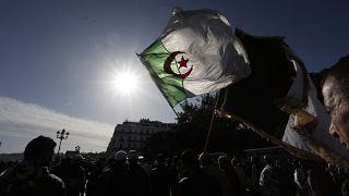 متظاهر يرفع علم الجزائر في احتجاج ضد الحكومة - 20196/12/06