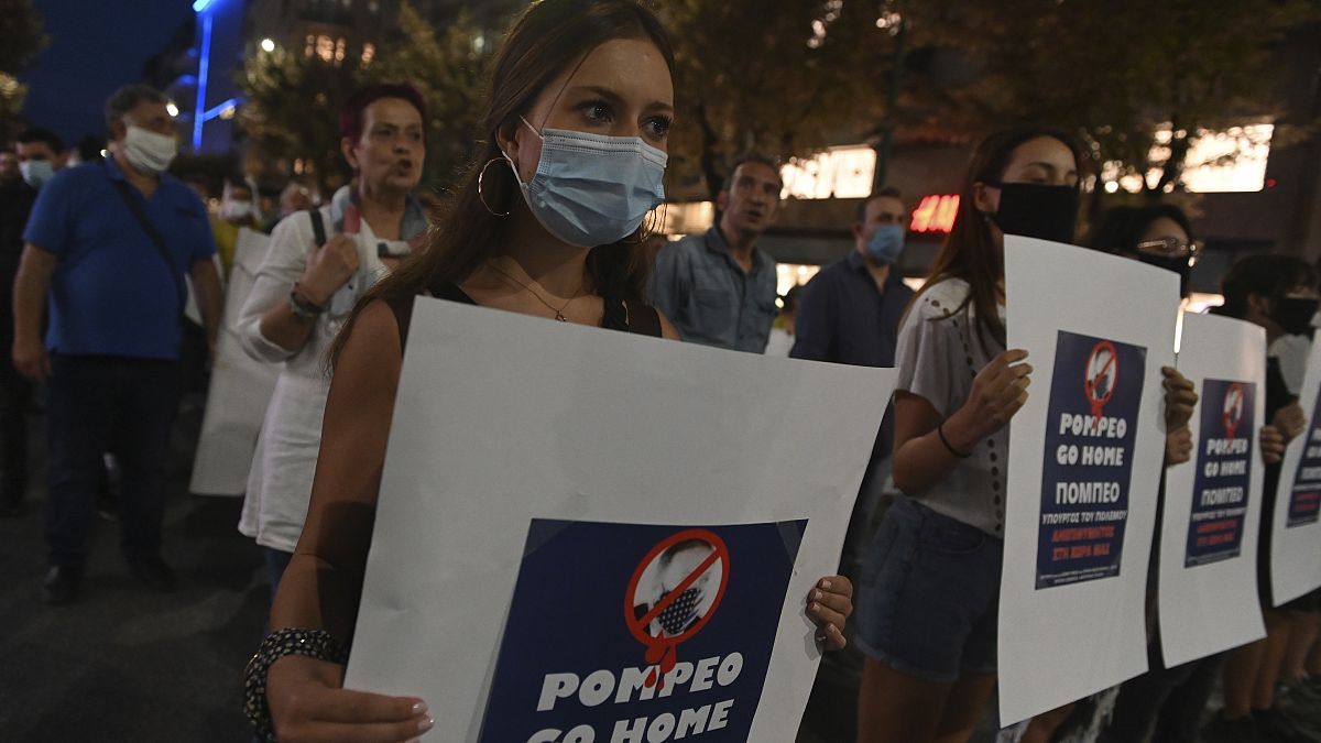 جانب من المظاهرات الرافضة لزيارة بومبيو لليونان، 28 سبتمبر 2020