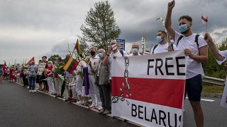 Lithuanians form a human chain in August 2020 in solidarity with Belarussians opposed to Alexander Lukashenko