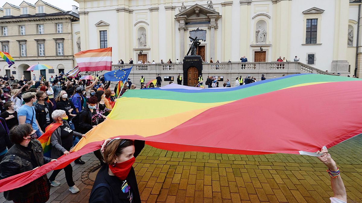 LGBT rights activists demonstrate in Poland