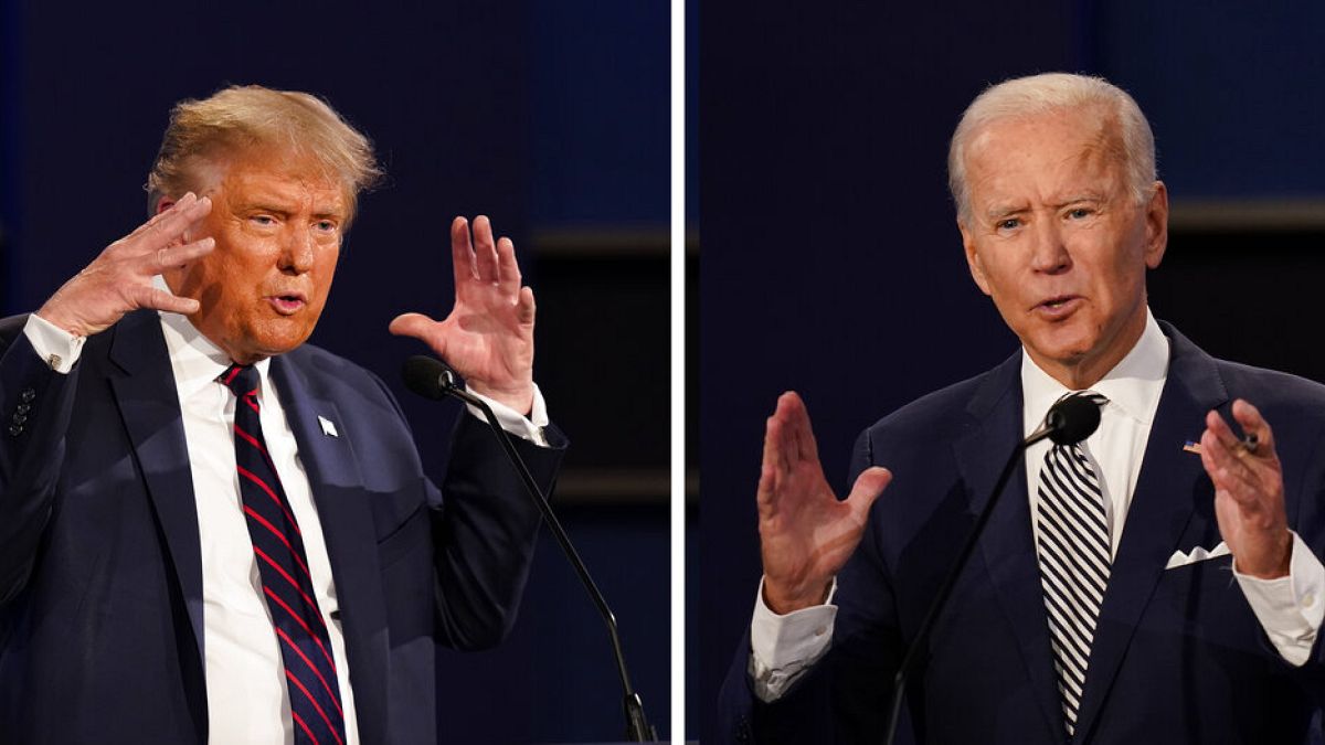 President Donald Trump and Democratic presidential candidate former-Vice President Joe Biden participate in the first presidential debate. Sept. 29, 2020. Cleveland, USA.