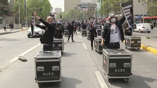Manifestación del gremio del espectáculo en Santiago de Chile