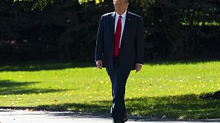 Donald Trump walks from the Oval Office to talk to media before boarding Marine One at the White House, Wednesday, Sept. 30, 2020.