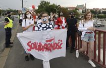 Lengyel Szolidaritás - tüntetők Varsóban 2020. augusztus 23-án
